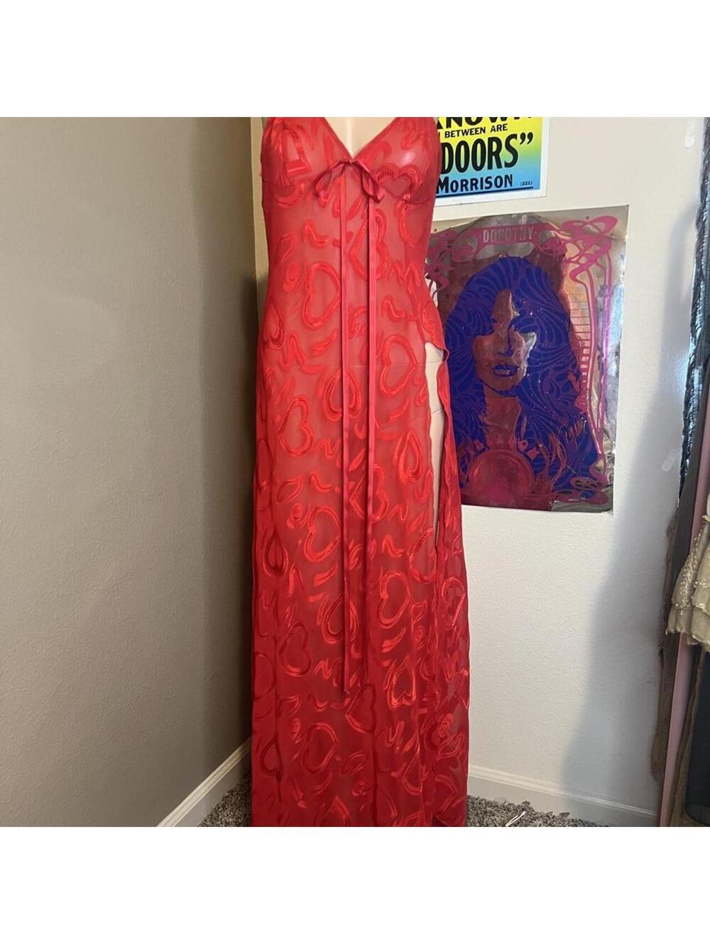 Vintage Red Sheer Heart Maxi Slip Dress